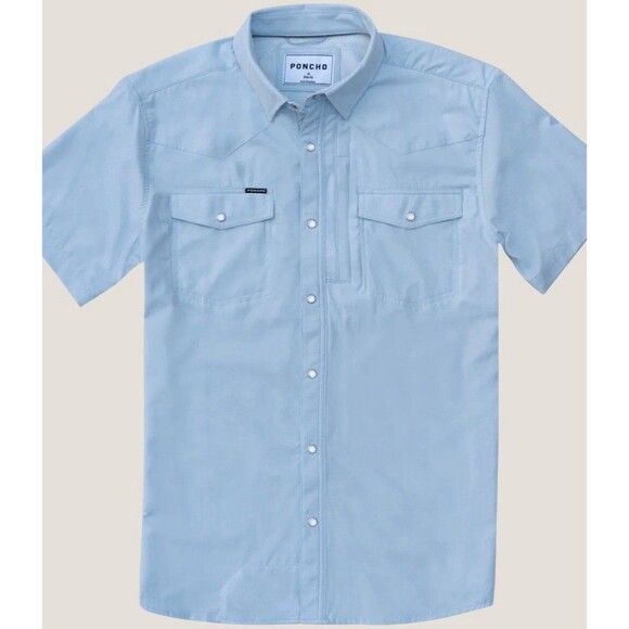 PONCHO Men’s THE PEDERNALES SHORT SLEEVE SHIRT Sz XXL Light Blue Fishing Outdoor - Picture 1 of 8